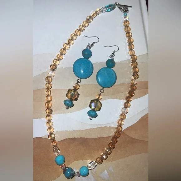 Artisan Howlite & Amber Glass Jewelry Set - Picture 3 of 8